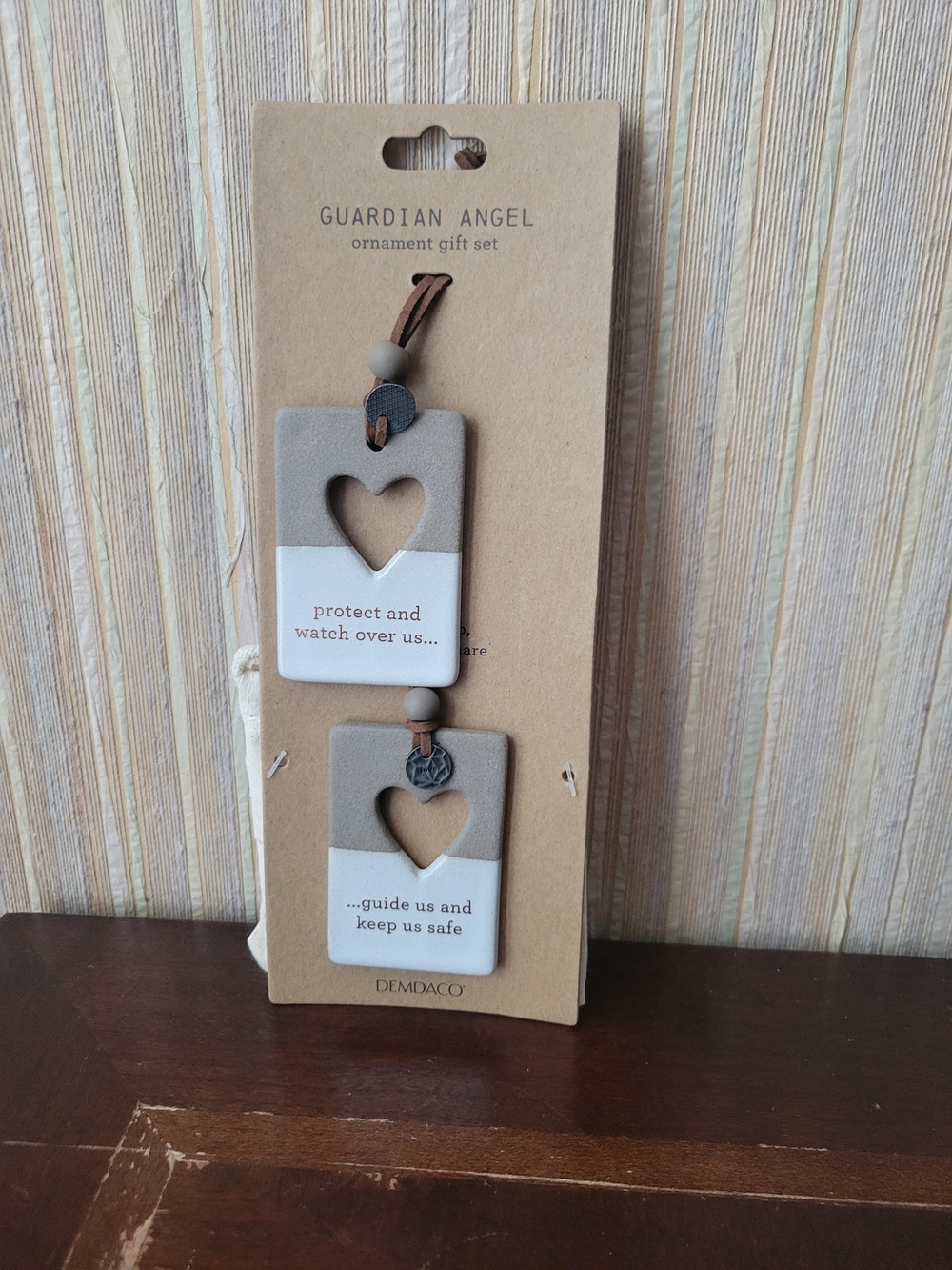 Demdaco Two-Tone Heart Cut Guardian Angel Ornaments - Taupe NWT